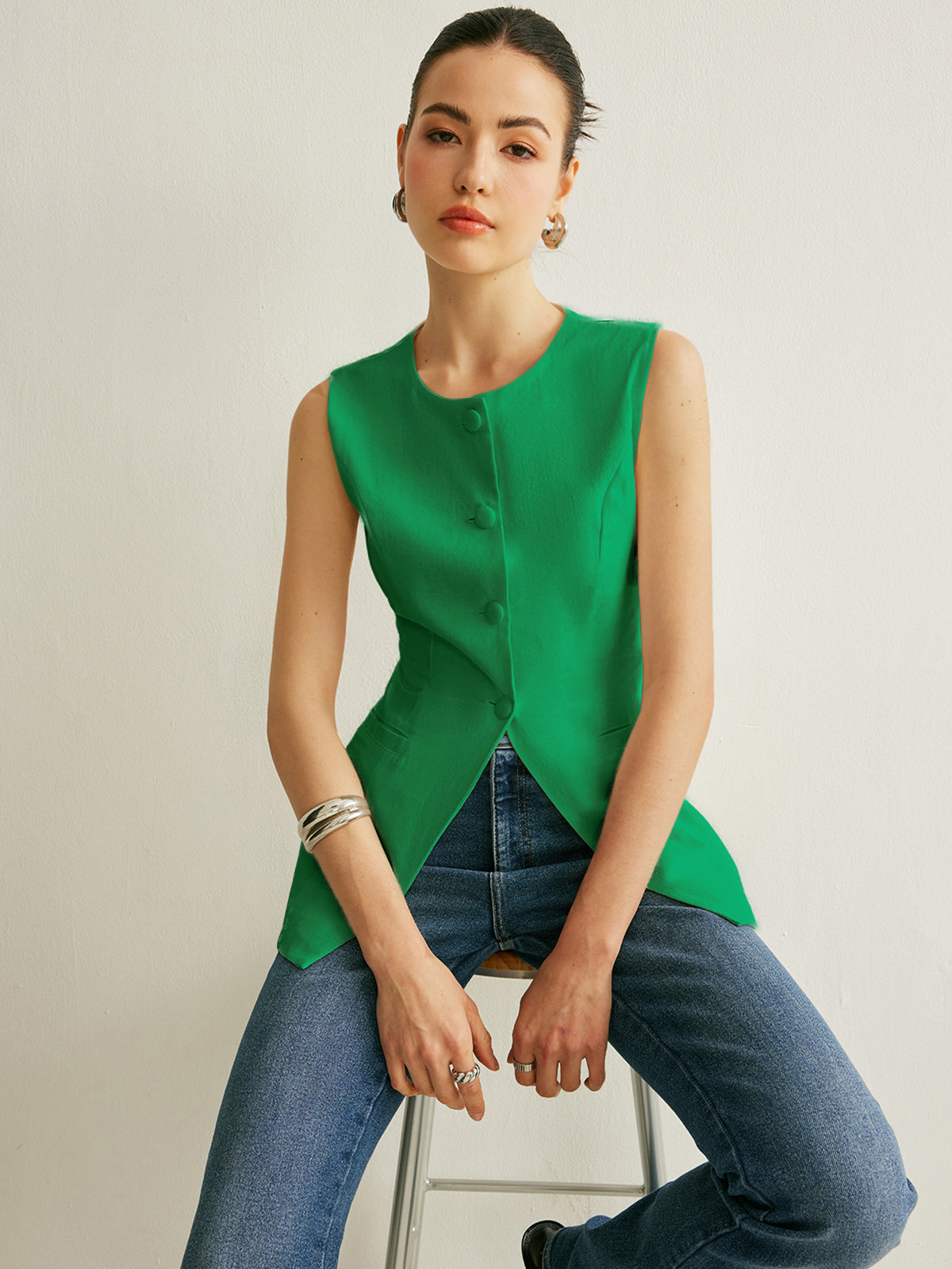 Button Detail Sleeveless Vest