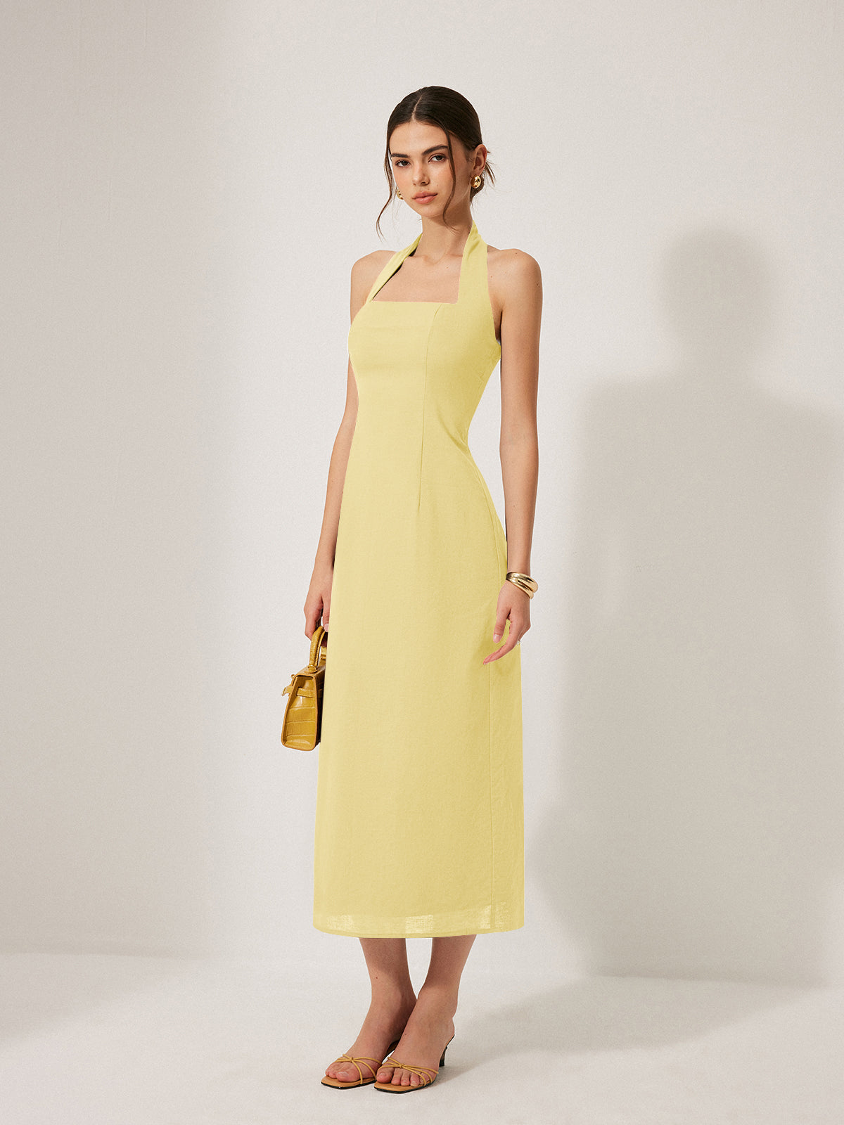 Cotton & Linen Halter Backless Split Dress