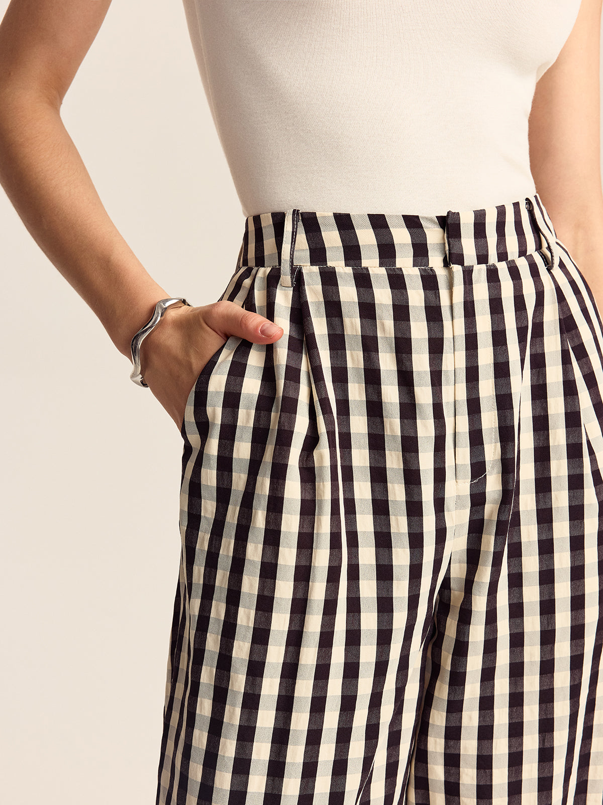 Gingham Wide-Leg Pants