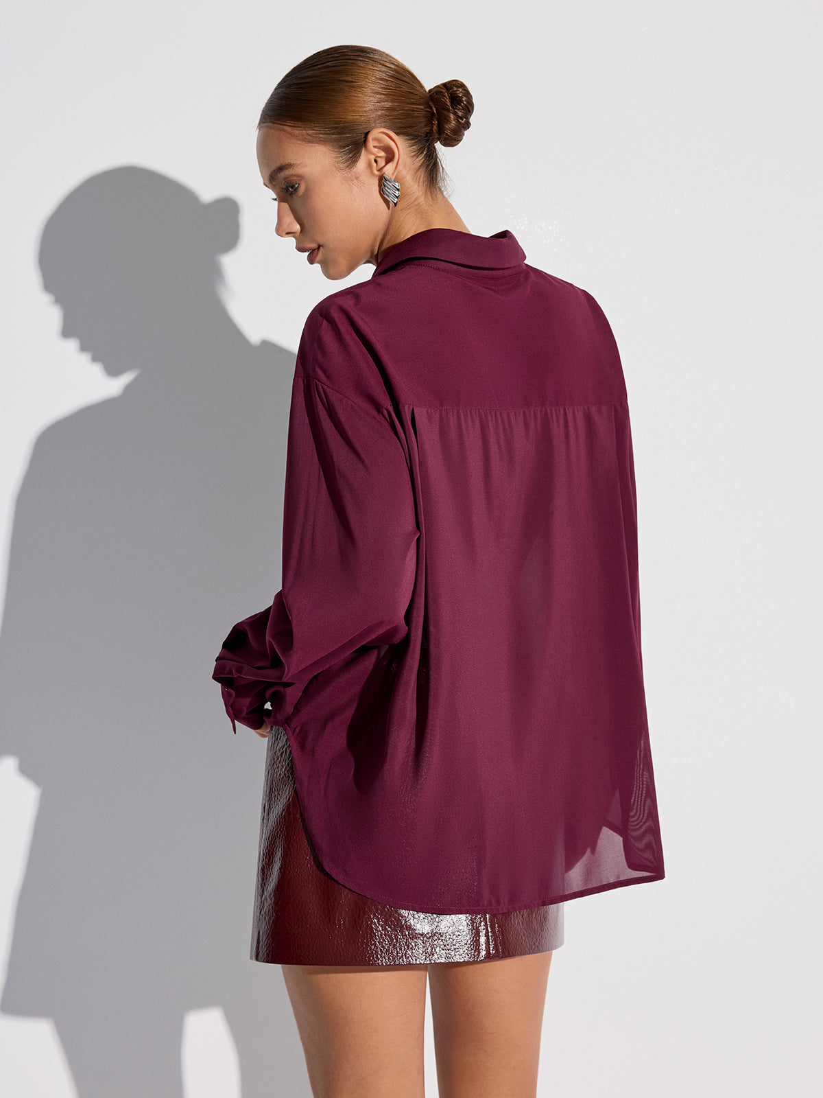 Semi-Sheer Chiffon Button Shirt