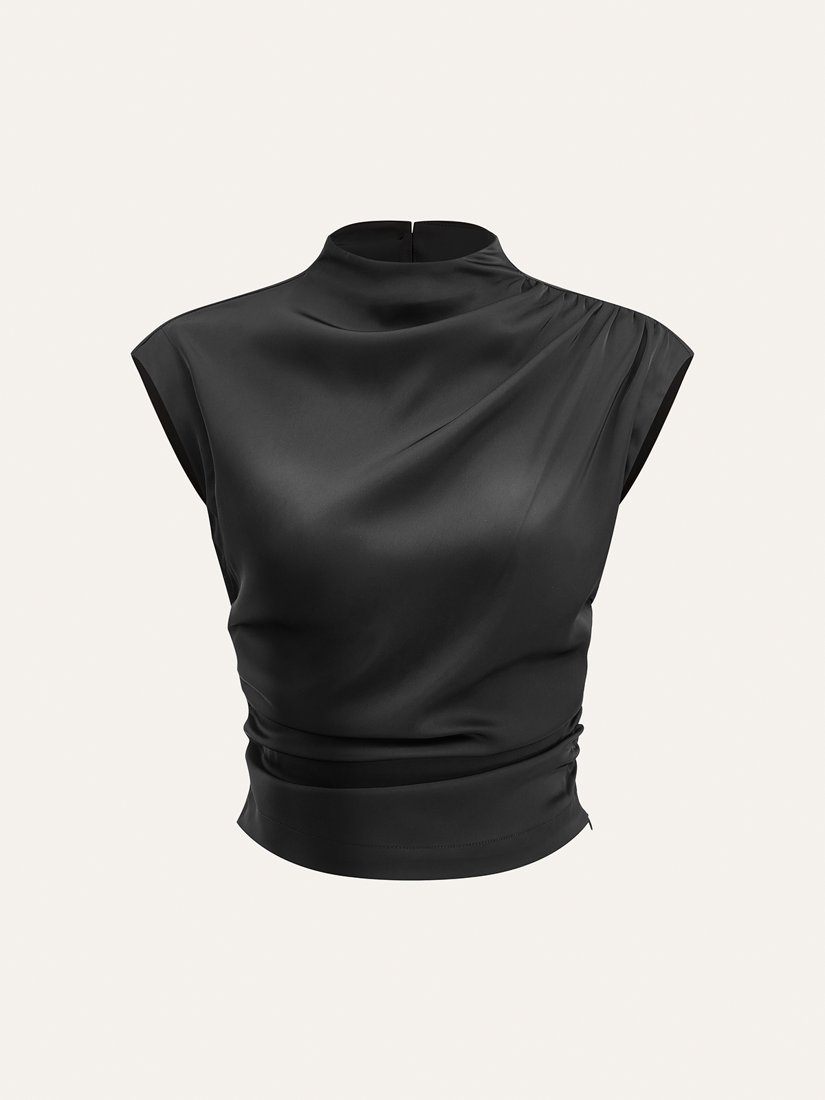 Mock Neck Cap Sleeve Ruched Top