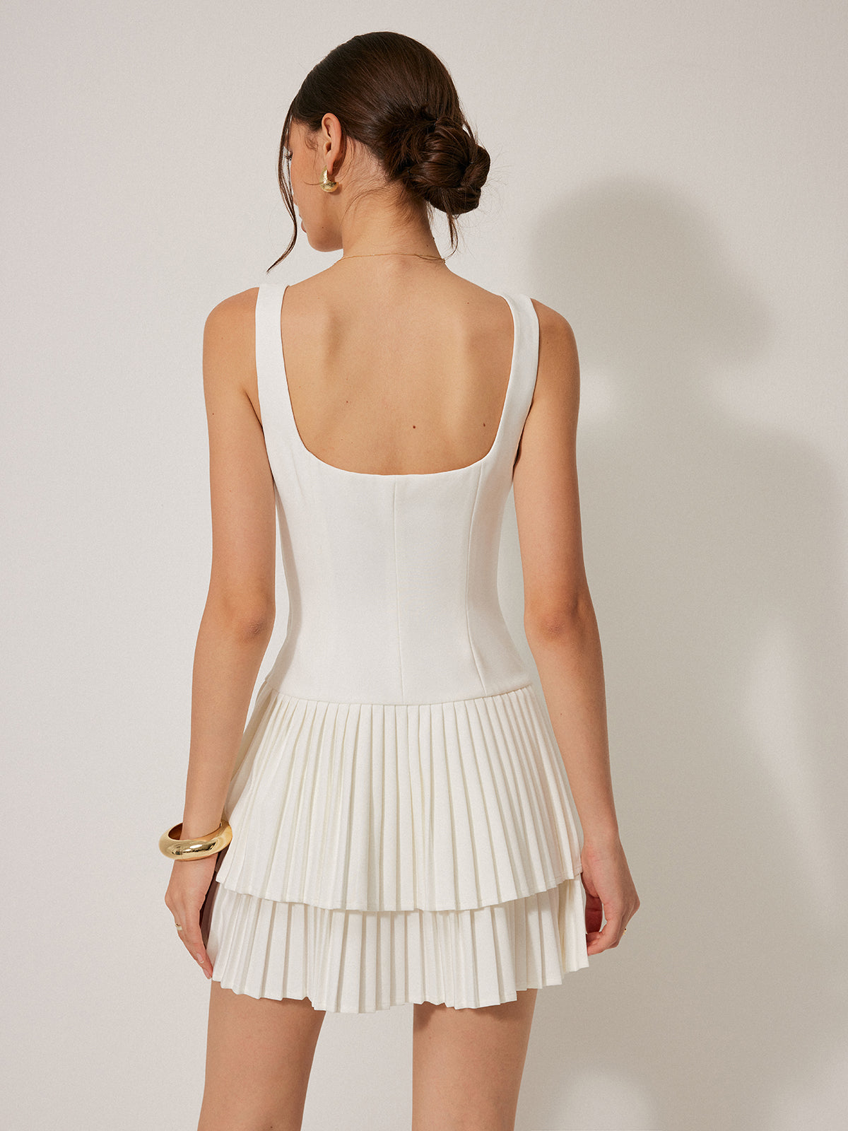 Square Neck Pleated Dress