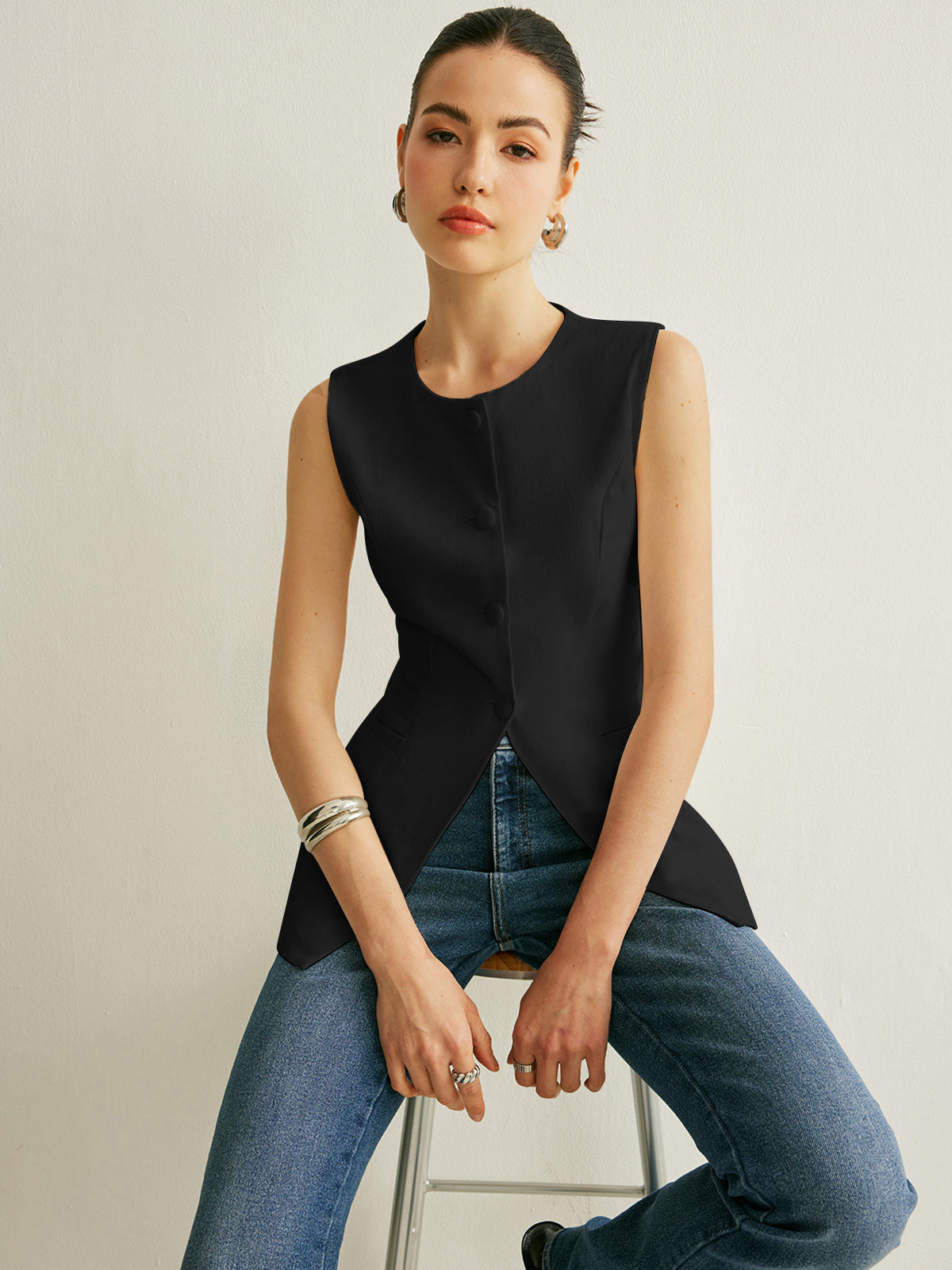 Button Detail Sleeveless Vest