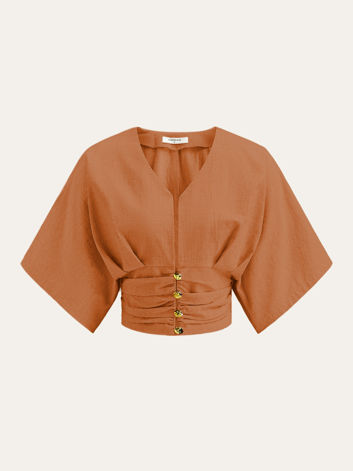 Cotton & Linen Kimono Sleeve Button Top