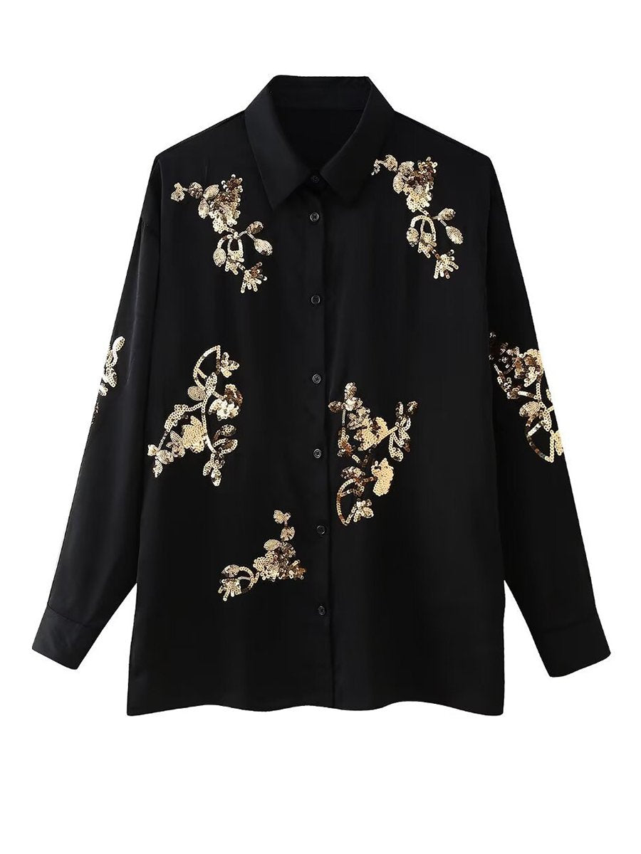 Sequin Embroidered Loose Long-Sleeved Blouse Sequin Embroidered Loose Long-Sleeved Blouse