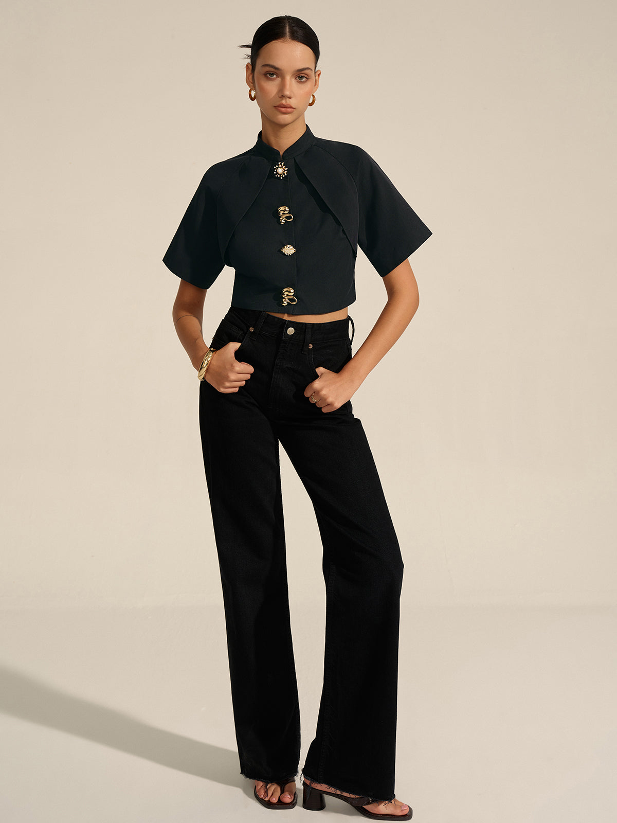 Metal Decor Cropped Blouse